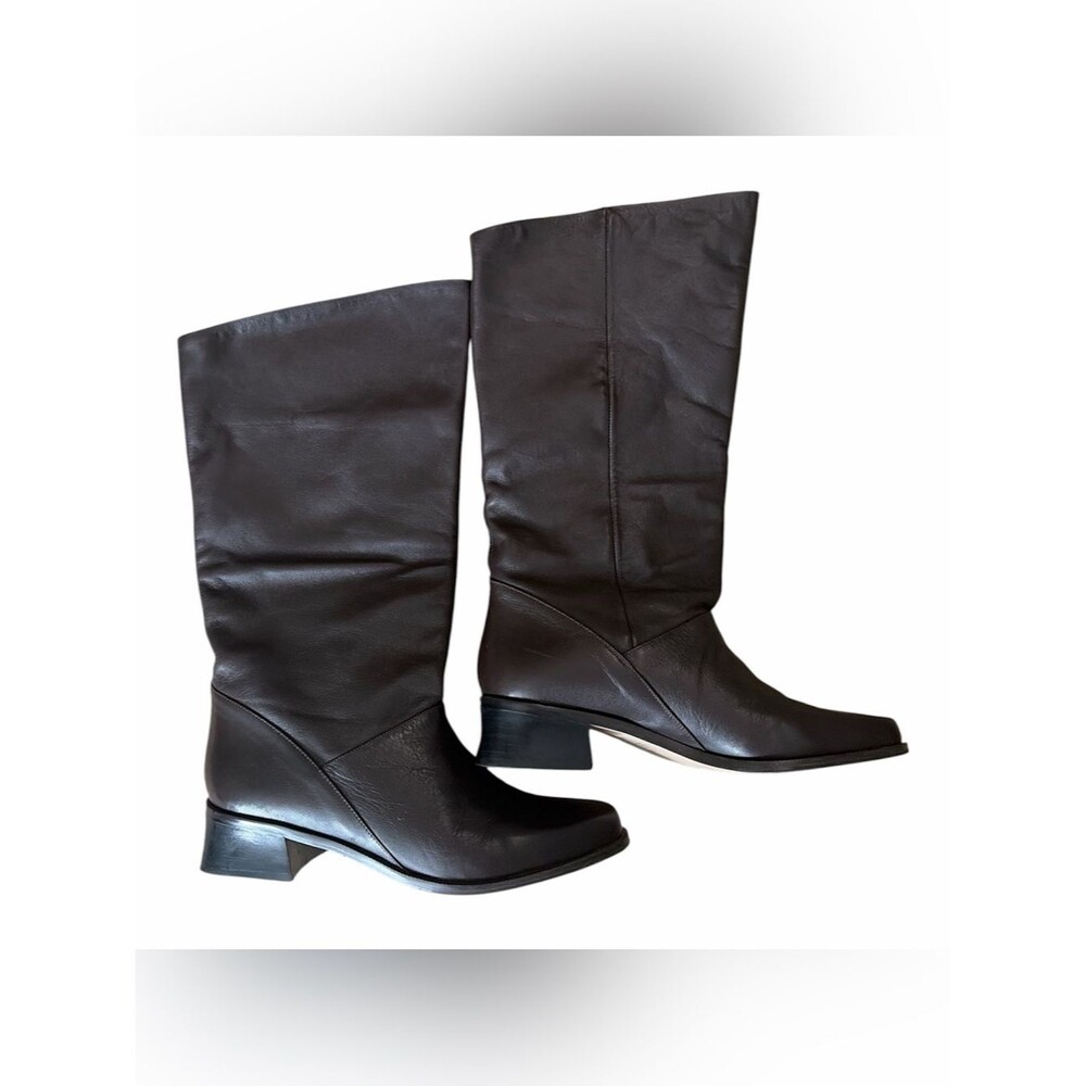 VTG Mister Shoes Brown Low Wide Leg Leather Slouchy Boots Made in Brazil Sz 8.5